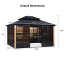 PURPLE LEAF Sunroom Hardtop Gazebo with Wood Grain Columns Black Frame Double Roof Galvanized Steel Solarium All-Weather Screen House