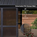 PURPLE LEAF Sunroom Hardtop Gazebo with Wood Grain Columns Black Frame Double Roof Galvanized Steel Solarium All-Weather Screen House