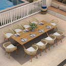 PURPLE LEAF Modern Outdoor Dining Table with 6/8/10 Seats, All-Weather Aluminum Table and Rattan Chairs with Cushions, Champagne