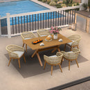 PURPLE LEAF Modern Outdoor Dining Table with 6/8/10 Seats, All-Weather Aluminum Table and Rattan Chairs with Cushions, Champagne