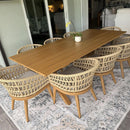 PURPLE LEAF Modern Outdoor Dining Table with 6/8/10 Seats, All-Weather Aluminum Table and Rattan Chairs with Cushions, Champagne