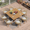 PURPLE LEAF Modern Outdoor Dining Table with 6/8/10 Seats, All-Weather Aluminum Table and Rattan Chairs with Cushions, Champagne