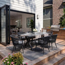 PURPLE LEAF Outdoor Dining Set All Weather Wicker Patio Dining Set with Rectangular Aluminum Table and Modern Armrest Dining Chairs for Garden Deck Backyard Kitchen