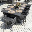 PURPLE LEAF Modern Outdoor Dining Table with 6/8/10 Seats, All-Weather Aluminum Table and Rattan Chairs with Cushions, Champagne
