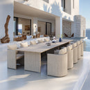 PURPLE LEAF Sanori Patio Dining Set Modern Large Weather-Resistant Table and Aluminum Chairs with Cushions for Garden Beige