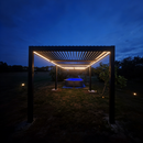 PURPLE LEAF Caesar Solar Louvered Pergola with LED Strip Lights and Control Panel Aluminum Outdoor Pergola with Adjustable Roof for Patio Deck Garden Yard Gray