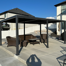 PURPLE LEAF Caesar Solar Louvered Pergola with LED Strip Lights and Control Panel Aluminum Outdoor Pergola with Adjustable Roof for Patio Deck Garden Yard Gray