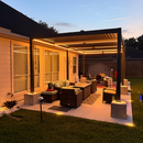 PURPLE LEAF Caesar Solar Louvered Pergola with LED Strip Lights and Control Panel Aluminum Outdoor Pergola with Adjustable Roof for Patio Deck Garden Yard Gray
