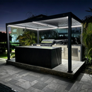 PURPLE LEAF Caesar Solar Louvered Pergola with LED Strip Lights and Control Panel Aluminum Outdoor Pergola with Adjustable Roof for Patio Deck Garden Yard Gray