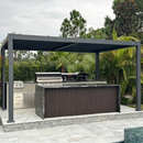 PURPLE LEAF Caesar Solar Louvered Pergola with LED Strip Lights and Control Panel Aluminum Outdoor Pergola with Adjustable Roof for Patio Deck Garden Yard Gray