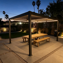 PURPLE LEAF Caesar Solar Louvered Pergola with LED Strip Lights and Control Panel Aluminum Outdoor Pergola with Adjustable Roof for Patio Deck Garden Yard Gray