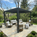 PURPLE LEAF Caesar Solar Louvered Pergola with LED Strip Lights and Control Panel Aluminum Outdoor Pergola with Adjustable Roof for Patio Deck Garden Yard Gray
