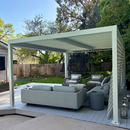 PURPLE LEAF Athena Louvered Pergola Modern White Pergola with Adjustable Roof for Deck Backyard Garden