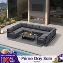 PURPLE LEAF Caesar U-Shaped Patio Conversation Set with Grey Cushion Pillows and Ottoman Couch for Patio Backyard