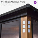 PURPLE LEAF Sunroom Hardtop Gazebo with Wood Grain Columns Black Frame Double Roof Galvanized Steel Solarium All-Weather Screen House