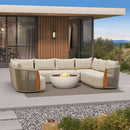PURPLE LEAF Hailar U-Shaped Patio Conversation Set with Genuine Teak Cushions and Pillows Olefin Rope Backres Outdoor Couch Sets for Porch Garden
