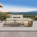 PURPLE LEAF Hailar L-Shaped Patio Conversation Set with Genuine Teak Cushions and Pillows Olefin Rope Backres Outdoor Couch Sets for Backyard Porch