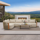 PURPLE LEAF Hailar L-Shaped Patio Conversation Set with Genuine Teak Cushions and Pillows Olefin Rope Backres Outdoor Couch Sets for Backyard Porch