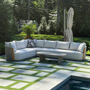PURPLE LEAF Hailar L-Shaped Patio Conversation Set with Genuine Teak Cushions and Pillows Olefin Rope Backres Outdoor Couch Sets for Backyard Porch