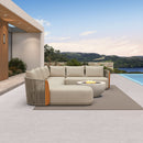 PURPLE LEAF Hailar U-Shaped Patio Conversation Set with Genuine Teak Cushions and Pillows Olefin Rope Backres Outdoor Couch Sets for Porch Garden