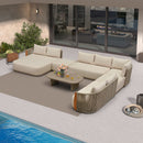 PURPLE LEAF Hailar L-Shaped Patio Conversation Set with Genuine Teak Cushions and Pillows Olefin Rope Backres Outdoor Couch Sets for Backyard Porch