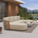 PURPLE LEAF Hailar U-Shaped Patio Conversation Set with Genuine Teak Cushions and Pillows Olefin Rope Backres Outdoor Couch Sets for Porch Garden