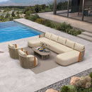 PURPLE LEAF Hailar U-Shaped Patio Conversation Set with Genuine Teak Cushions and Pillows Olefin Rope Backres Outdoor Couch Sets for Porch Garden