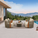 PURPLE LEAF Hailar U-Shaped Patio Conversation Set with Genuine Teak Cushions and Pillows Olefin Rope Backres Outdoor Couch Sets for Porch Garden