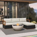 PURPLE LEAF Griffin L-shaped Patio Conversation Set Black with Cushion Pillows Ottoman and Premium Leather for Patio Balcony