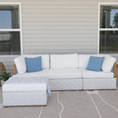PURPLE LEAF Griffin Symmetrical Patio Conversation Set White with Cushion Pillows Ottoman and Premium Leather for Luxury Outdoor Living