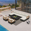 PURPLE LEAF Griffin Classical Patio Conversation Set Black with Cushion Pillows Ottoman and Premium Leather for Backyard Outdoor Living