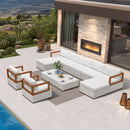 PURPLE LEAF Griffin Classical Patio Conversation Set White with Cushion Pillows Ottoman and Premium Leather for Backyard Outdoor Living