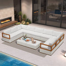 PURPLE LEAF Griffin U-shaped Patio Conversation Set White with Cushion Pillows Ottoman and Premium Leather for Gathering Entertaining