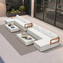 PURPLE LEAF Griffin L-shaped Patio Conversation Set White with Cushion Pillows Ottoman and Premium Leather for Patio Balcony