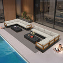 PURPLE LEAF Griffin L-shaped Patio Conversation Set Black with Cushion Pillows Ottoman and Premium Leather for Patio Balcony