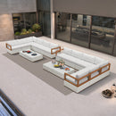 PURPLE LEAF Griffin L-shaped Patio Conversation Set White with Cushion Pillows Ottoman and Premium Leather for Patio Balcony
