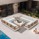 PURPLE LEAF Griffin L-shaped Patio Conversation Set White with Cushion Pillows Ottoman and Premium Leather for Patio Balcony