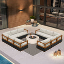 PURPLE LEAF Griffin Symmetrical Patio Conversation Set Black with Cushion Pillows Ottoman and Premium Leather for Luxury Outdoor Living