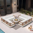 PURPLE LEAF Griffin Symmetrical Patio Conversation Set White with Cushion Pillows Ottoman and Premium Leather for Luxury Outdoor Living