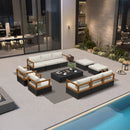 PURPLE LEAF Griffin Symmetrical Patio Conversation Set Black with Cushion Pillows Ottoman and Premium Leather for Luxury Outdoor Living