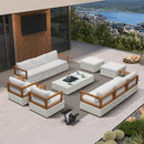 PURPLE LEAF Griffin Symmetrical Patio Conversation Set White with Cushion Pillows Ottoman and Premium Leather for Luxury Outdoor Living