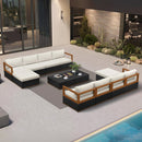 PURPLE LEAF Griffin Symmetrical Patio Conversation Set Black with Cushion Pillows Ottoman and Premium Leather for Luxury Outdoor Living
