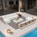 PURPLE LEAF Griffin Symmetrical Patio Conversation Set White with Cushion Pillows Ottoman and Premium Leather for Luxury Outdoor Living