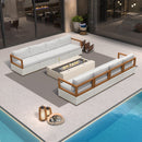 PURPLE LEAF Griffin Symmetrical Patio Conversation Set White with Cushion Pillows Ottoman and Premium Leather for Luxury Outdoor Living
