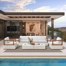 PURPLE LEAF Griffin Classical Patio Conversation Set White with Cushion Pillows Ottoman and Premium Leather for Backyard Outdoor Living