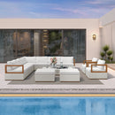 PURPLE LEAF Griffin L-shaped Patio Conversation Set White with Cushion Pillows Ottoman and Premium Leather for Patio Balcony