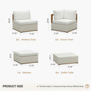 PURPLE LEAF Griffin L-shaped Patio Conversation Set White with Cushion Pillows Ottoman and Premium Leather for Patio Balcony