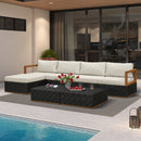 PURPLE LEAF Griffin L-shaped Patio Conversation Set Black with Cushion Pillows Ottoman and Premium Leather for Patio Balcony