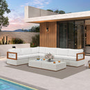 PURPLE LEAF Griffin L-shaped Patio Conversation Set White with Cushion Pillows Ottoman and Premium Leather for Patio Balcony