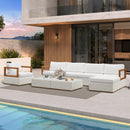 PURPLE LEAF Griffin Classical Patio Conversation Set White with Cushion Pillows Ottoman and Premium Leather for Backyard Outdoor Living